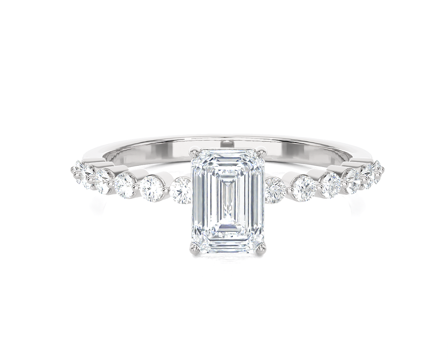 1 ctw Emerald-Cut Lab Grown Diamond Side Stone Engagement Ring