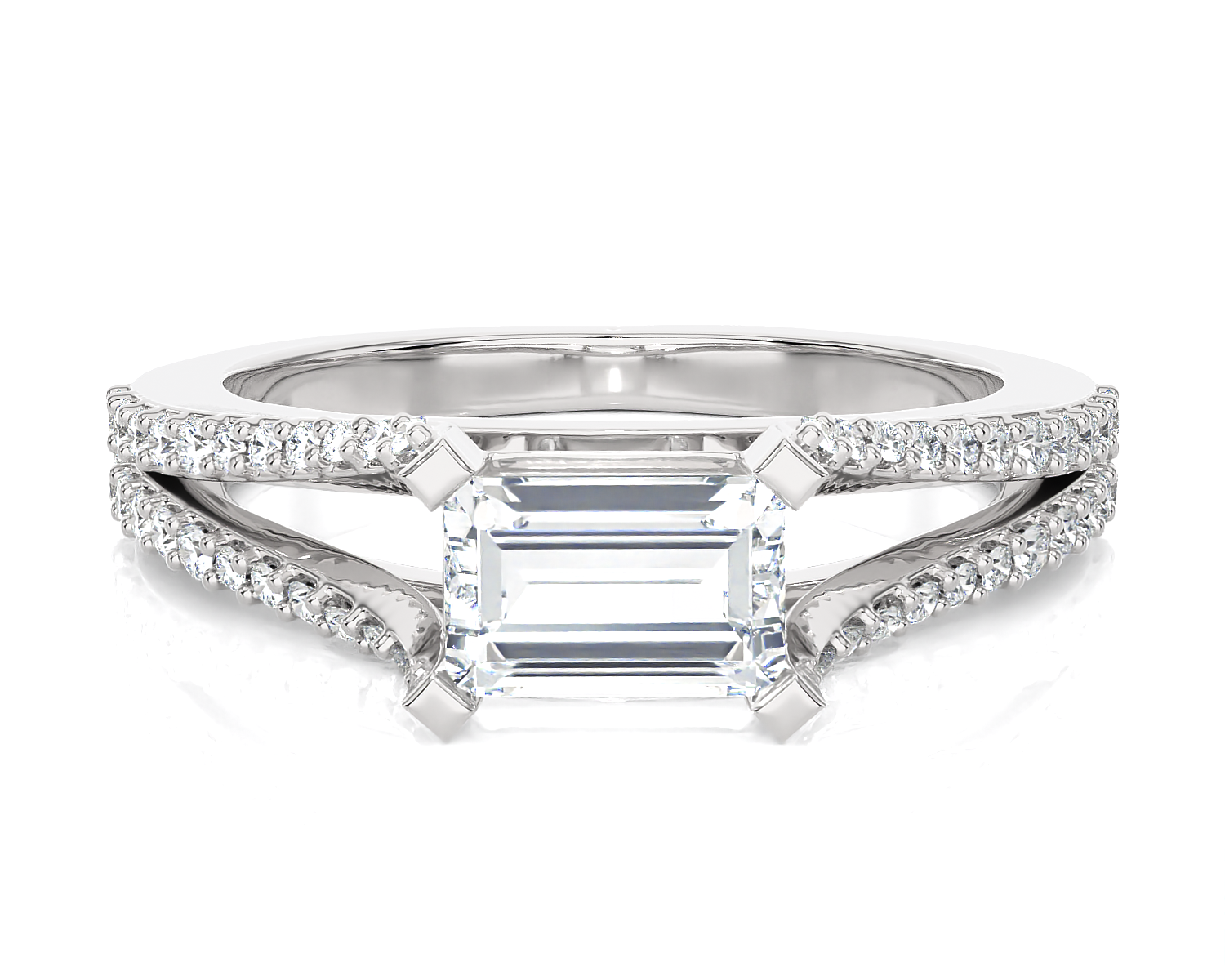 1 ctw Emerald-Cut Lab Grown Diamond Side Stone Engagement Ring