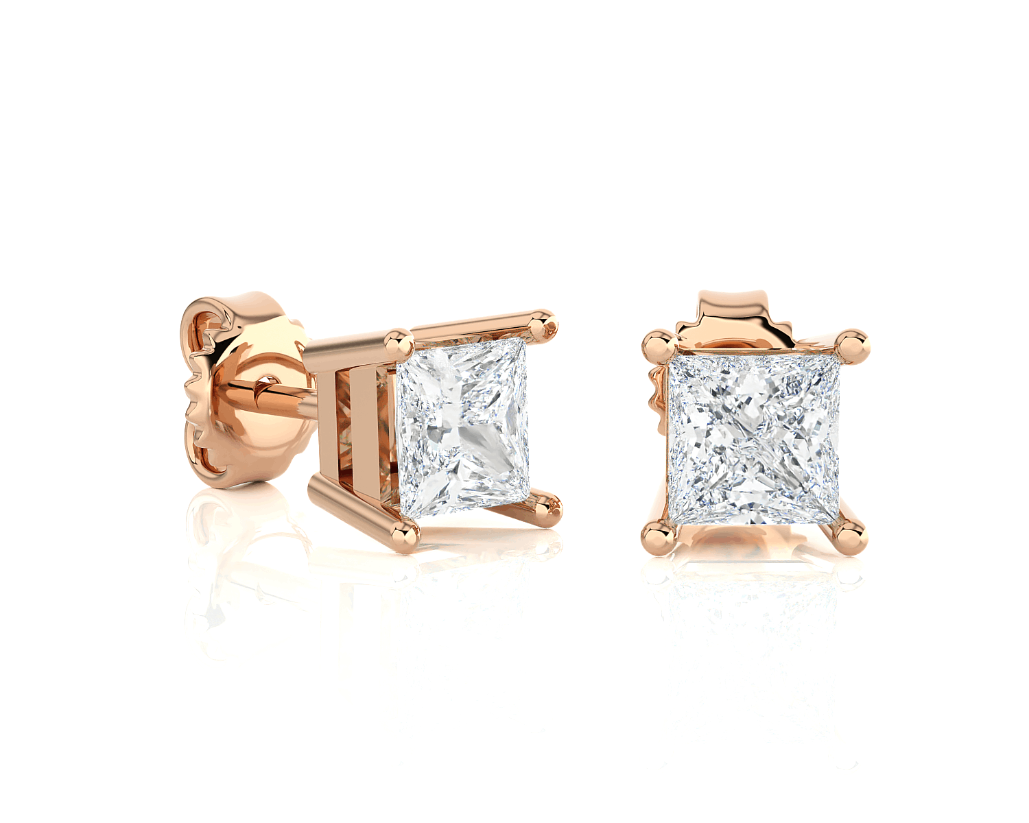 Princess-Cut Lab Grown Diamond Solitaire Stud Earrings