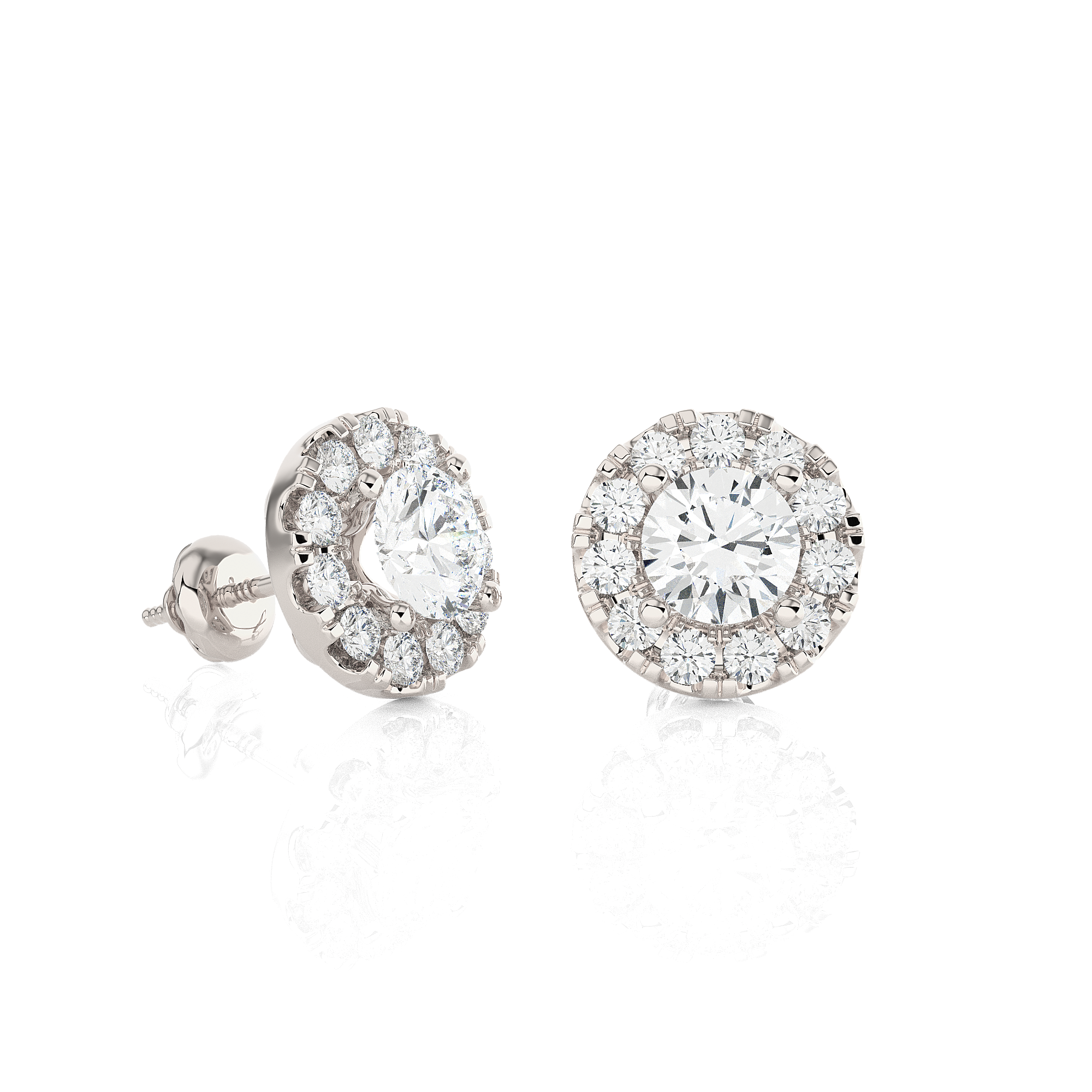 Round Lab Grown Diamond Halo Stud Earrings