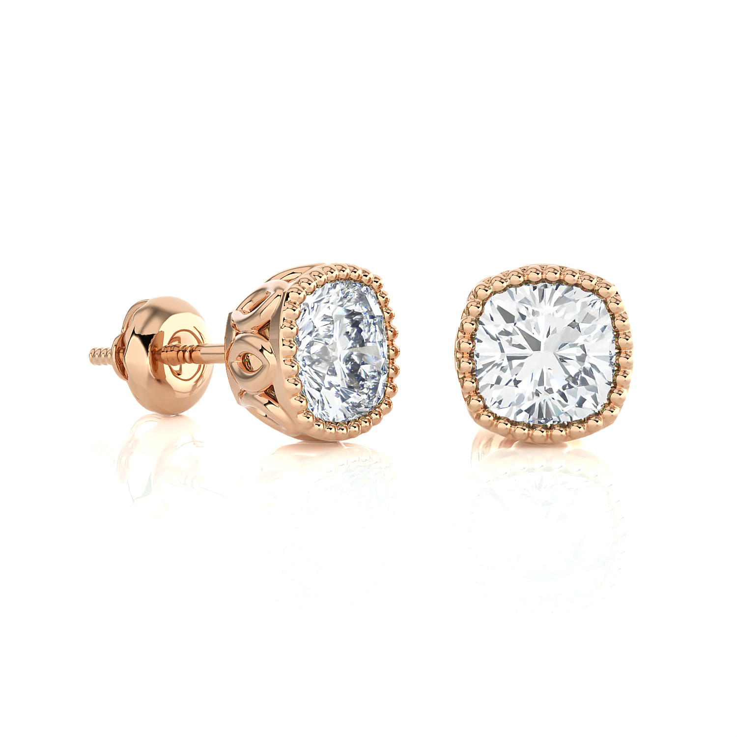 Cushion-Cut Lab Grown Diamond Solitaire Stud Earrings