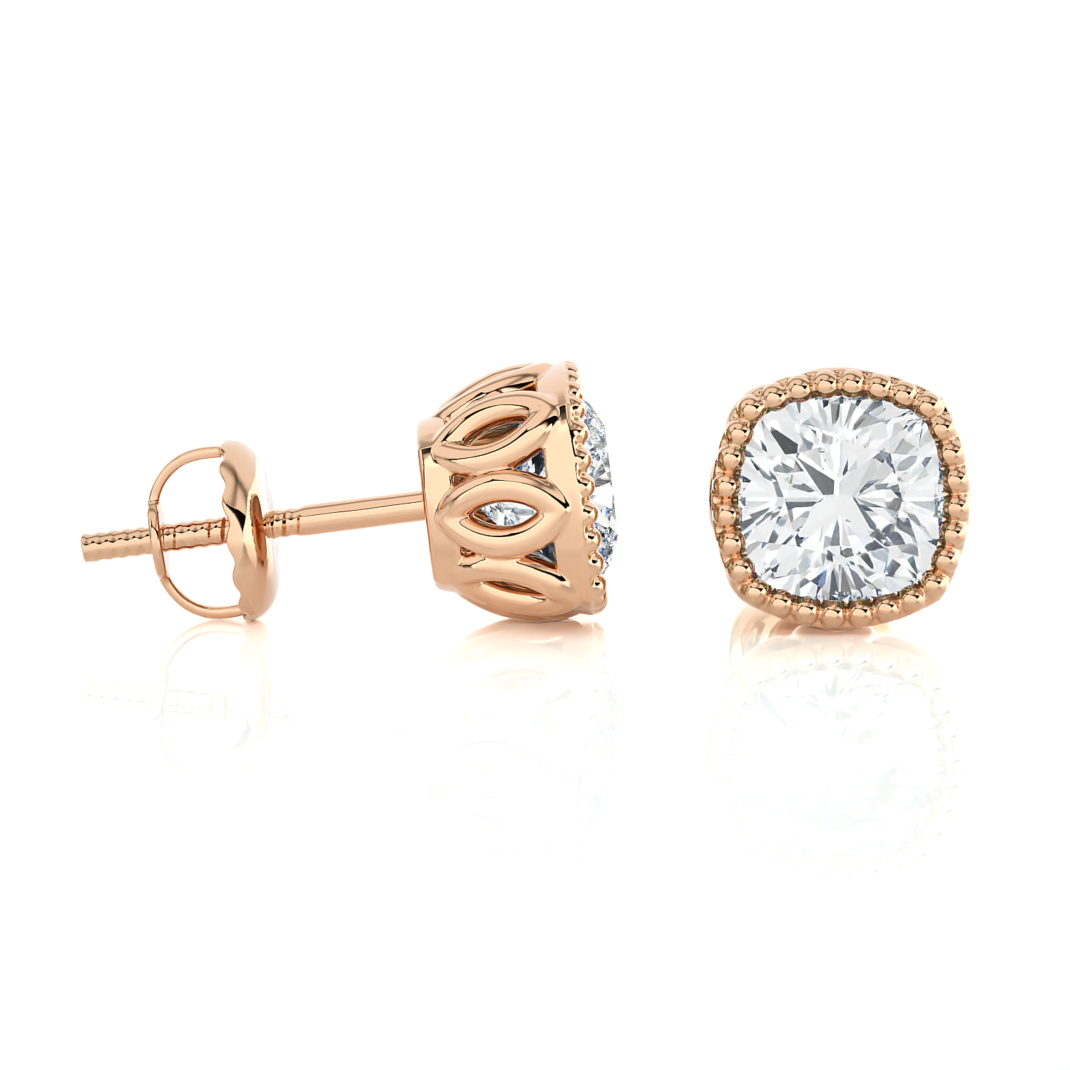 Cushion-Cut Lab Grown Diamond Solitaire Stud Earrings