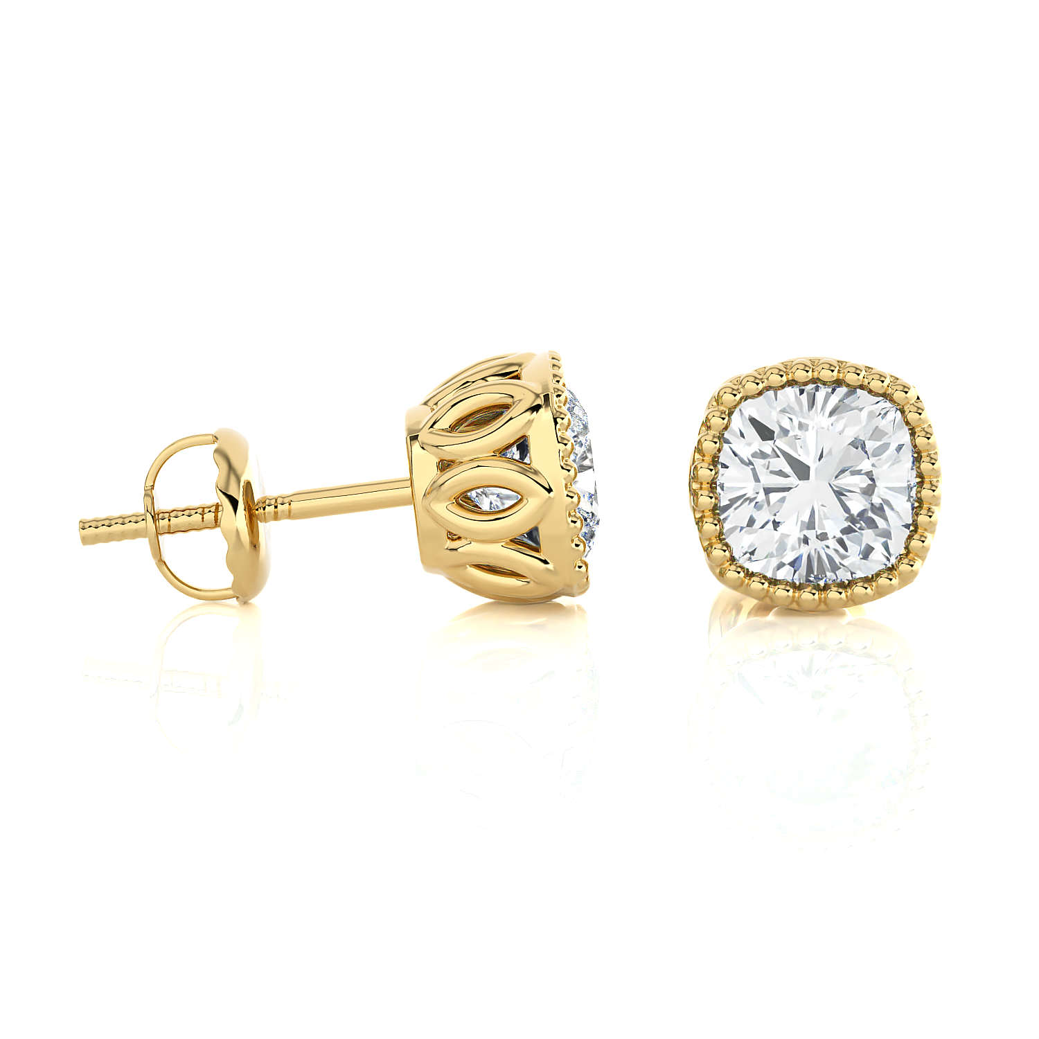 Cushion-Cut Lab Grown Diamond Solitaire Stud Earrings